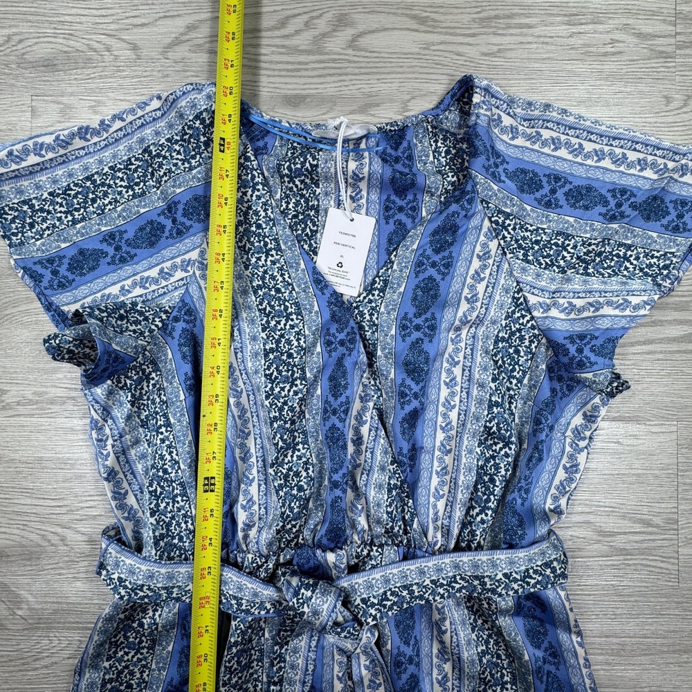 Lucky Brand Women Dress Peri Vertical Blue XL NWT Paisley Tiered Midi - Picture 3 of 9